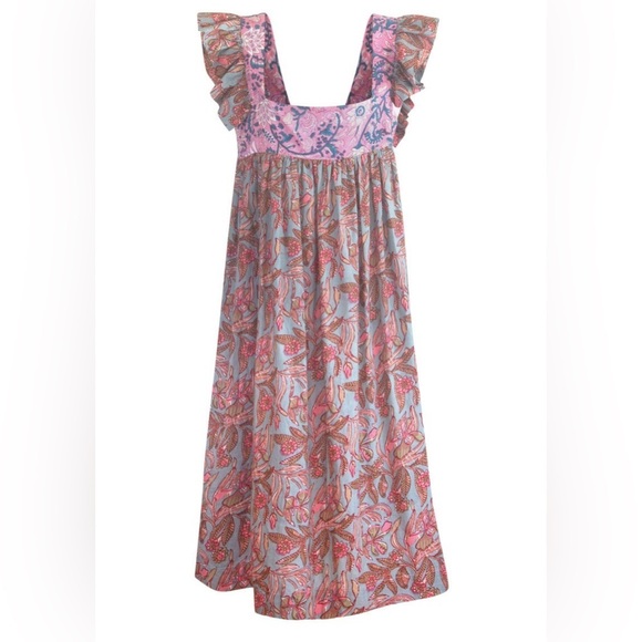 ALIX OF BOHEMIA Emmaline Patchwork Printed Ruffled Cotton Midi Dress Small NWT - Picture 4 of 14